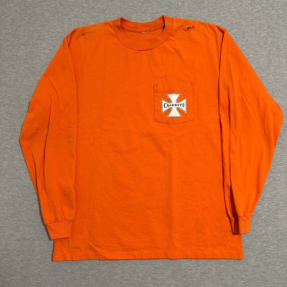 West Coast Choppers Long Sleeve Pocket T-Shirt Iron Cross Logo Orange Mens L/XL